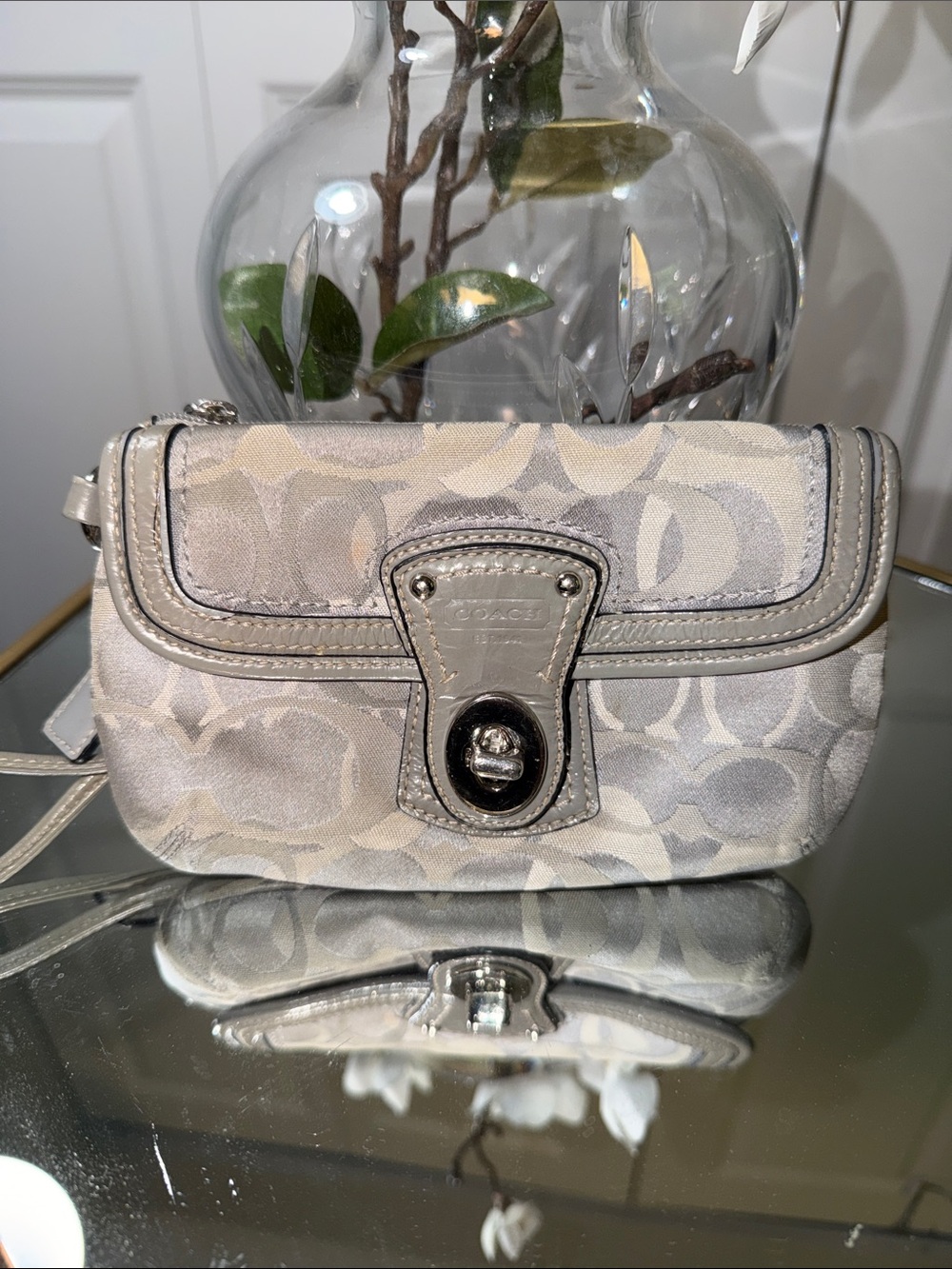 Coach Small Signature Wristlet in Taupe Beige